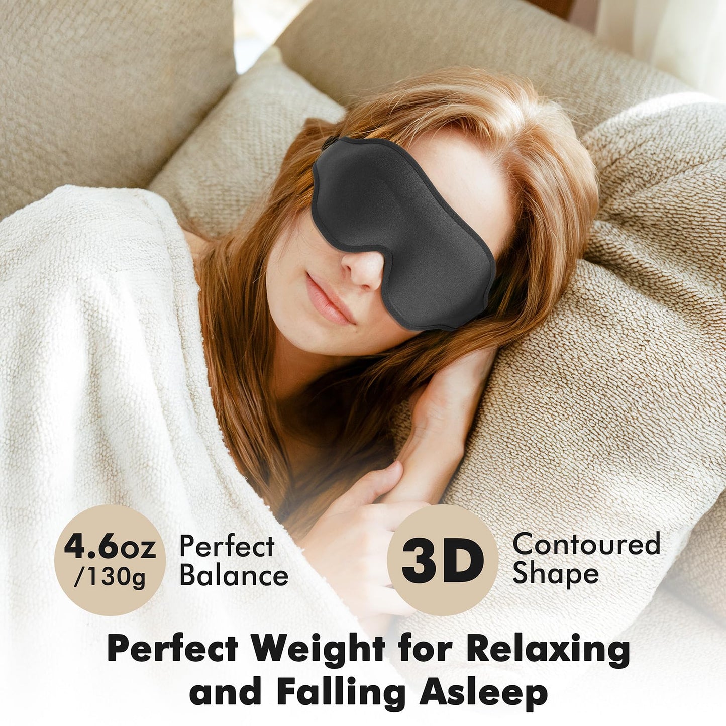 Weighted Eye Mask for Sleeping, 3D Contoured Sleep Mask Blackout with Adjustable Strap, Lash Extensions Sleeping Mask for Travel, Eye Cover Blindfold for Men Women (Black, 4.6oz)