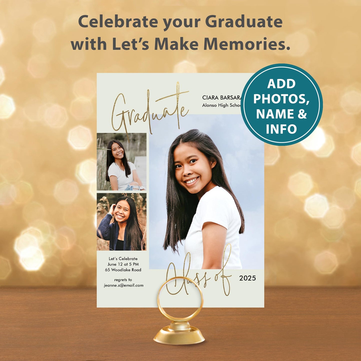 Let's Make Memories Personalized Graduation Announcements Class of 2025-15 Premium Quality Invitations - 5x7 - Custom Photo Cards & White Envelopes - Sage Scholar - 15 ct
