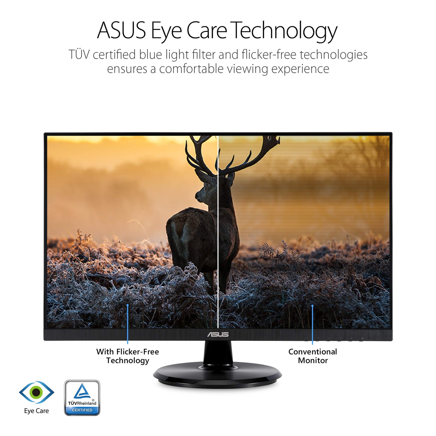 ASUS 24-Inch Desktop Monitor - 1080P Full HD, 75Hz, IPS, Adaptive-Sync/FreeSync, Eye Care, HDMI DisplayPort VGA, Frameless, VESA Wall Mountable - VA24DQ