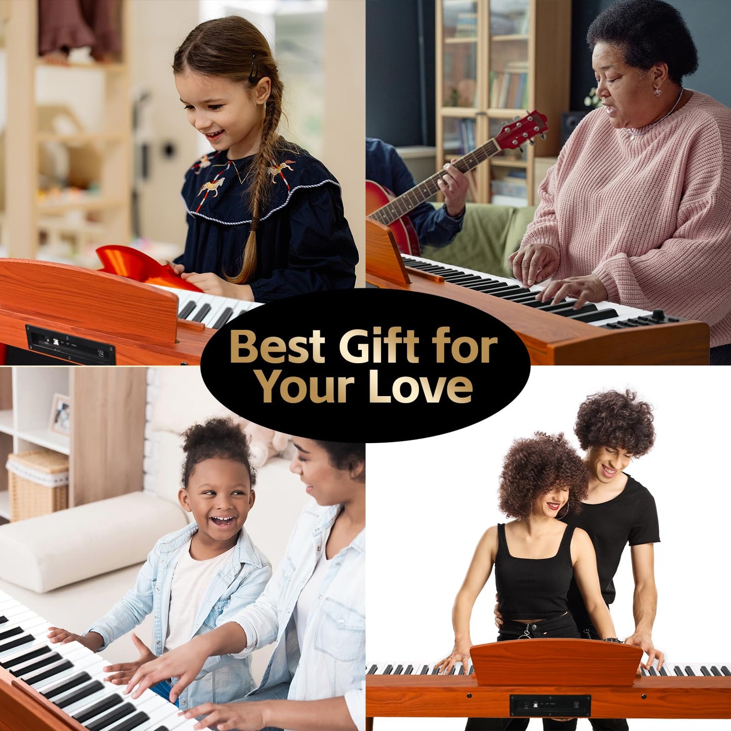GOLDRIFF 88 Key Semi Weighted Digital Piano for Beginners, Electric Piano Keyboard with Triple Pedal, USB-MIDI, BT, Sheet Music Stand, Power Adapter, Online Lessons, Retro Wood Finish