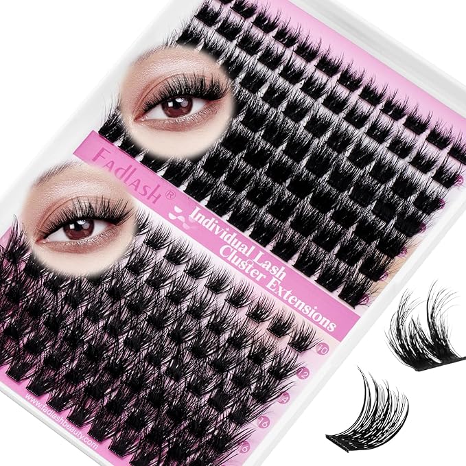 FADLASH Lash Clusters Individual Lashes 10-18mm Eyelash Clusters D Curl DIY Lash Extension Clusters Wispy Cluster Lashes (KLS240+KLS253-07D-Mix10-18)