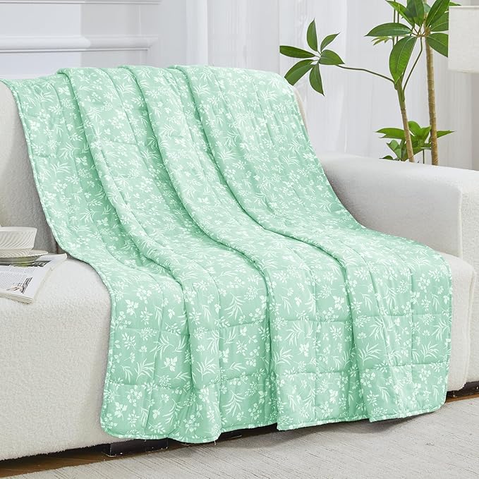 yescool Weighted Blanket for Adults (15 lbs, 48" x 72", Cyan) Cooling Heavy Blanket for Sleeping Perfect for 140-160 lbs, Twin Size Breathable Blanket with Premium Glass Bead, Machine Washable