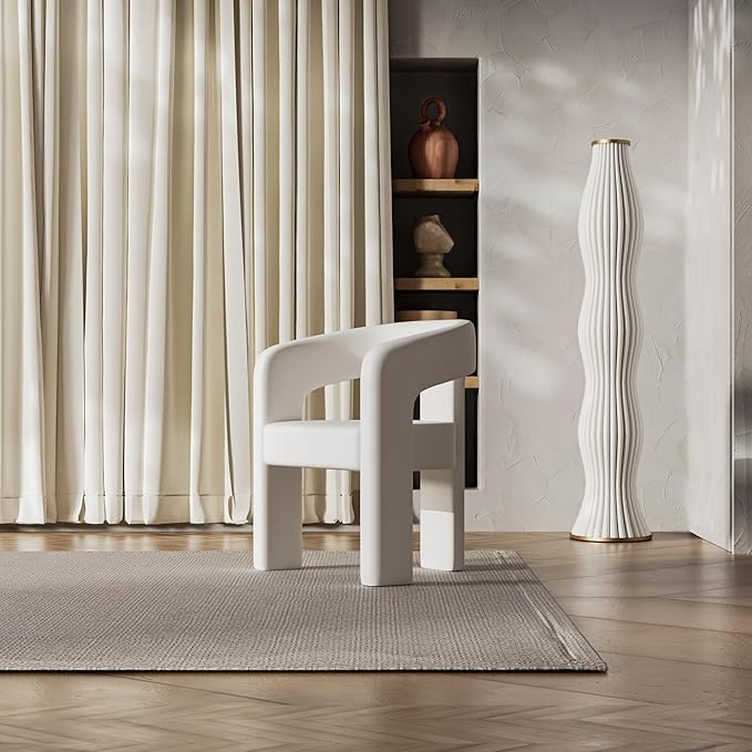 DAYALANE Modern Barrel Dining Chair, Upholstered Faux Leather Accent Kitchen Chair with Arms Comfy Side Chair for Living Room/Home Office/Reception, Pu White
