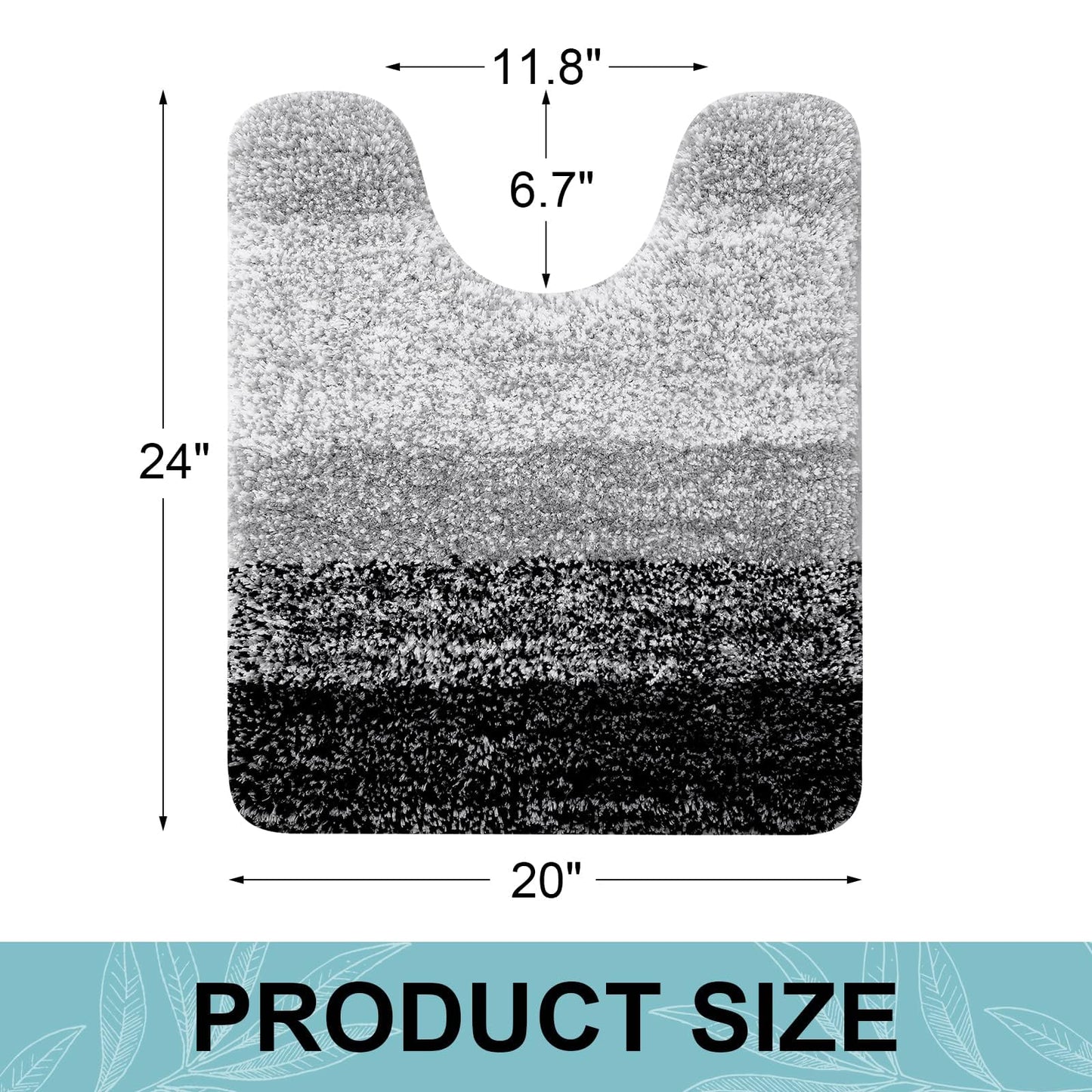 Arotive Microfiber Contour Toilet Rugs U-Shaped, Shaggy Soft Absorbent Bathroom Rugs, Non-Slip Thick Plush Bathroom Mat, Machine Wash Dry Bath Mats for Toilet Base, 24x20, Black