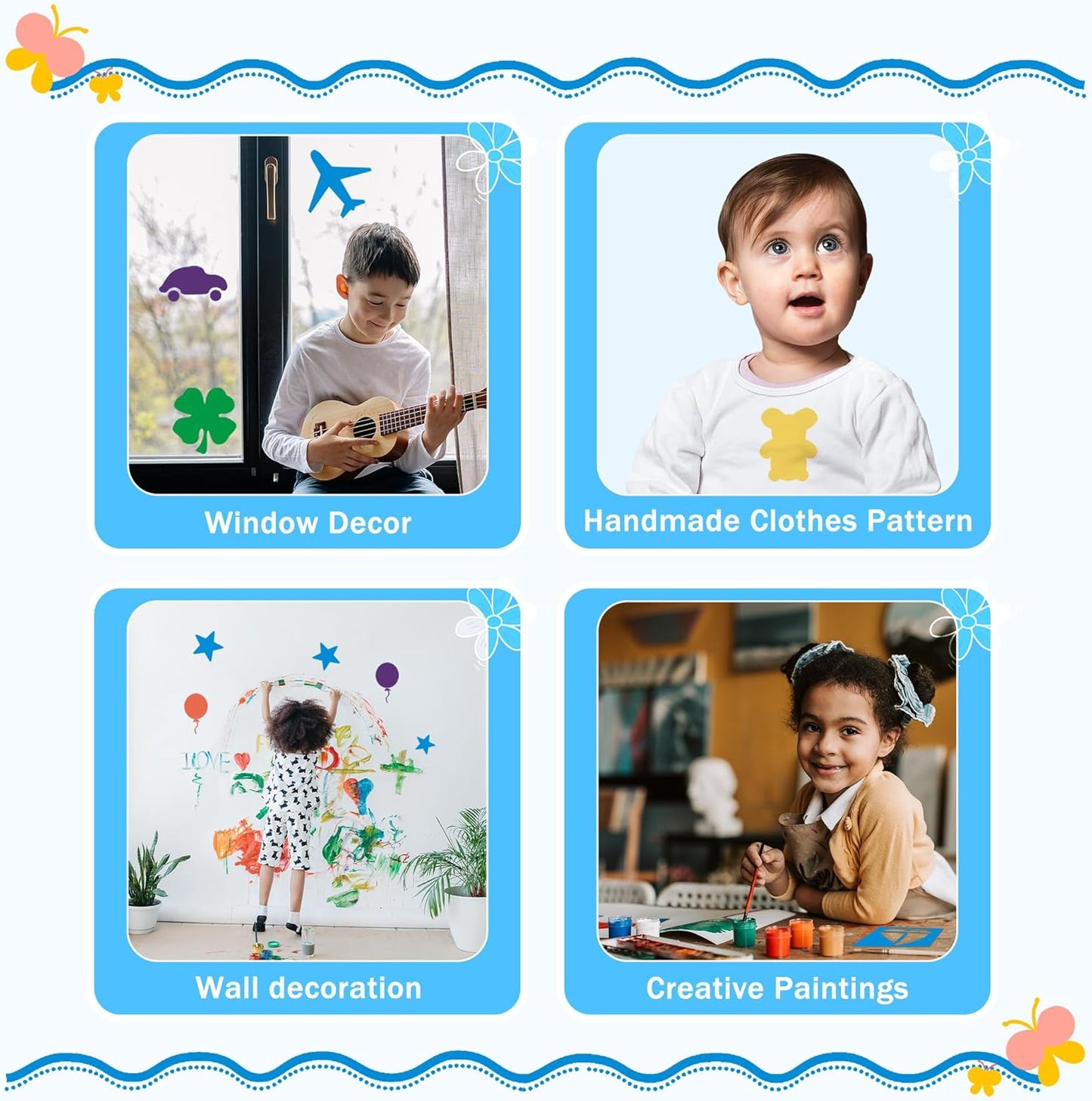24 Pieces Stencils for Kids,Large Drawing Stencils Chalk Template,8 Inches Washable Shape Template Kit for Crafts,Painting Drawing for Kids Toddlers Preschool(Ocean, 8 inch)