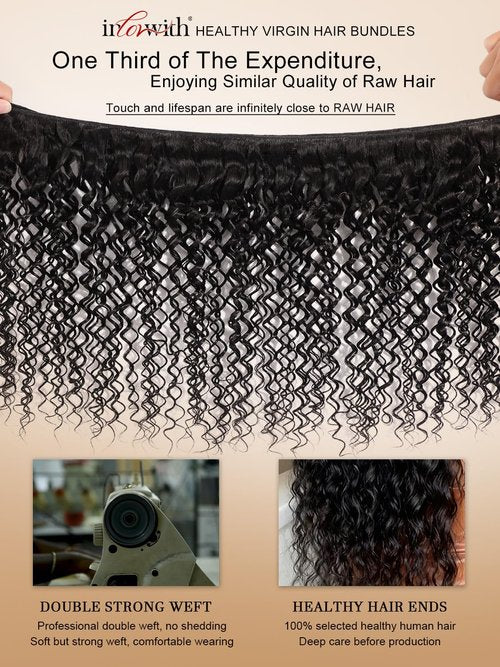 inlovwith Deep Wave Bundles Human Hair, Selected Healthy Curly Human Hair Bundles 100% Unprocessed Brazilian Virgin Hair Wet and Wavy (Single Bundle, 28 Inches)