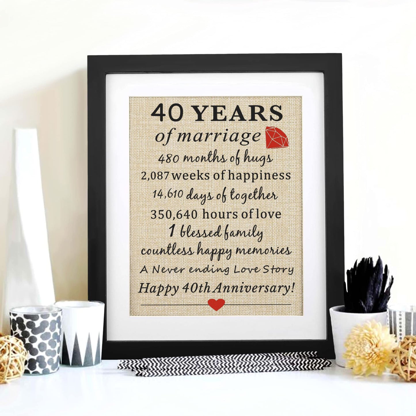 40th Anniversary Burlap Print, 11" X 13", Wedding Marriage Decoration, Anniversary Present for Couples, Gifts for Mom & Dad