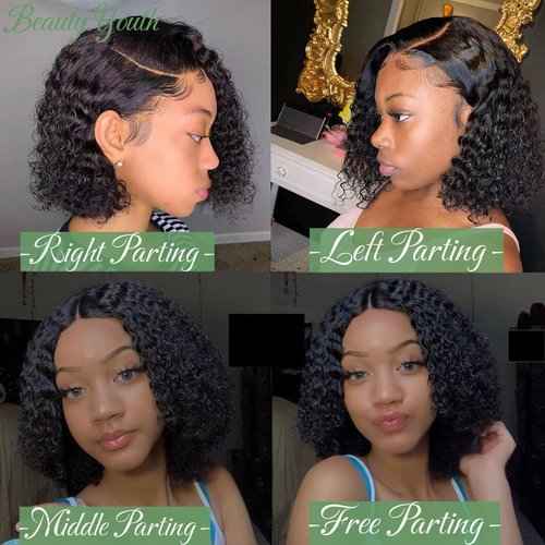 beauty youth 10 inch Water Wave Short Bob Lace Front Wigs Human Hair for Black Women 13x4 Short Bob Wigs Unprocessed Brazilian Virgin Human Hair Wet and Wavy Lace Wigs Natural Color