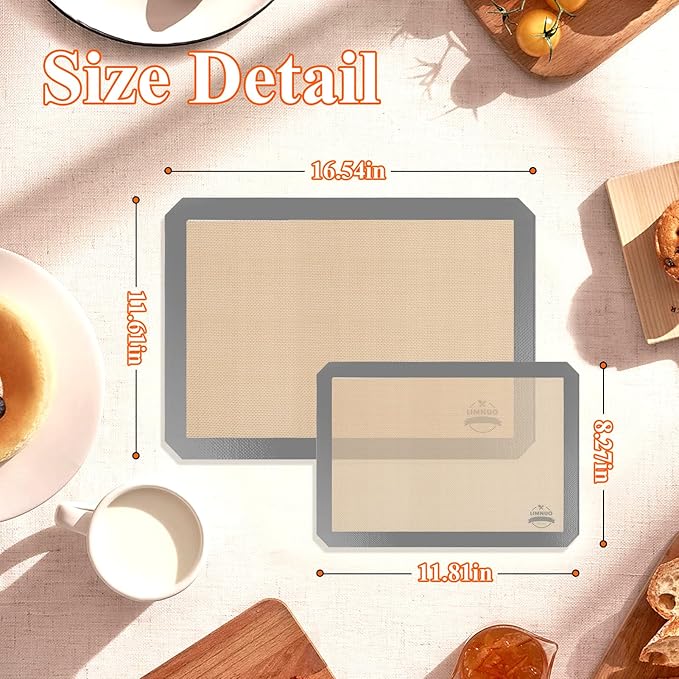 Silicone Baking Mat, Set of 3 Reusable Non-Stick Food Safe Baking Sheets for Cookies,for Making Cookies, Macaroons, Bread (Grey)