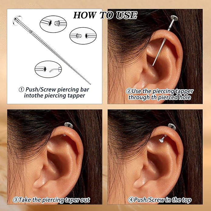 Piercing Taper Ball Grabber Tool for Changing Jewelry - 14G 16G 18G 20G Stainless Steel Flat Back Earrings Applicator Tool Threadless Insertion Pin Thread Body Piercing Kit for Ear Nose Lip