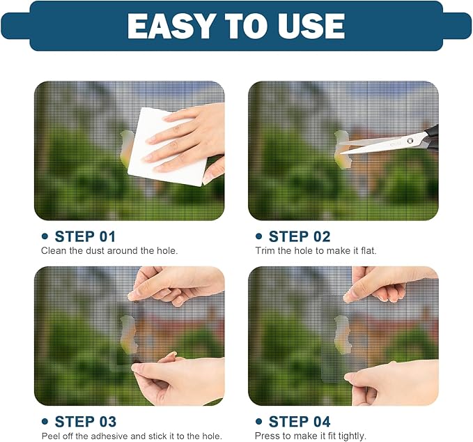 48 Sheets Window Screen Patches Repair Kit, 4 Sizes Window Screen Repair Tape, Strong Adhesive, Fiberglass Quick-Access (Black)