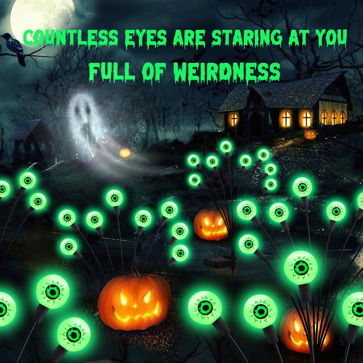 ASMAD Scary Solar Eyeball Lights, Waterproof Swaying Firefly Path Lights for Outdoor/Halloween Decorations/Garden/Yard/Patio/Party Decor, Green Eyeball, 4 Pack, 32 LEDs