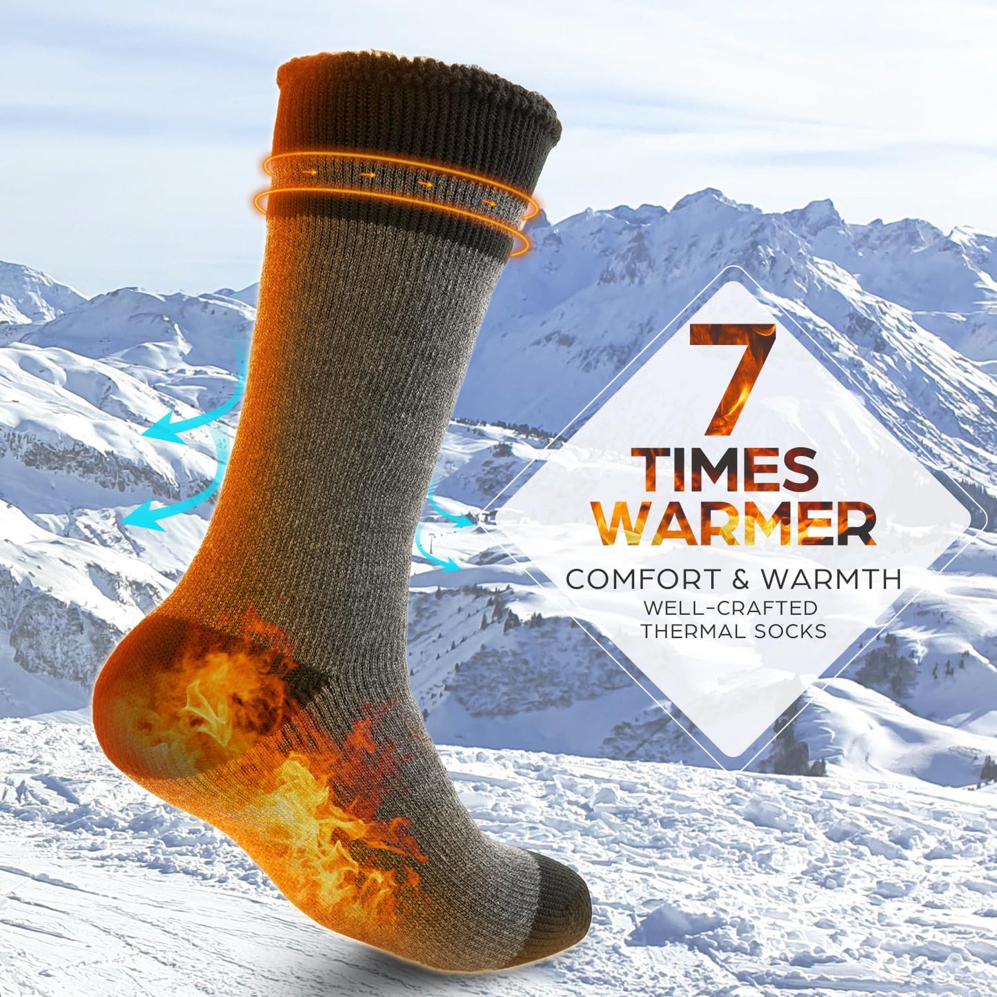DG Hill Crew Socks for Men - Warm Socks for Women Winter Dress Socks - Work Boot Socks Cold Weather Heated Snow Sock 2 Pack