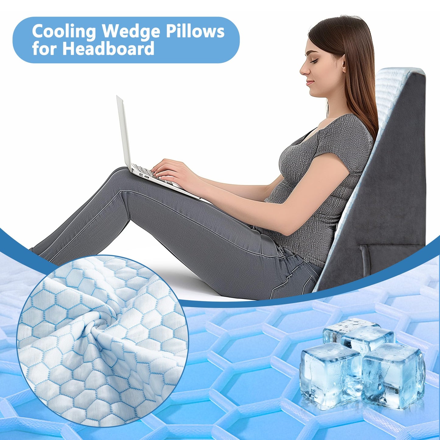 puredown® 12" Bed Wedge Pillow, Cooling Wedge Pillows for Headboard, Pillow Wedge for Nighttime Acid Reflux, Lumbar & Back Support, Leg Elevation Therapy, Snore Reduction Aid