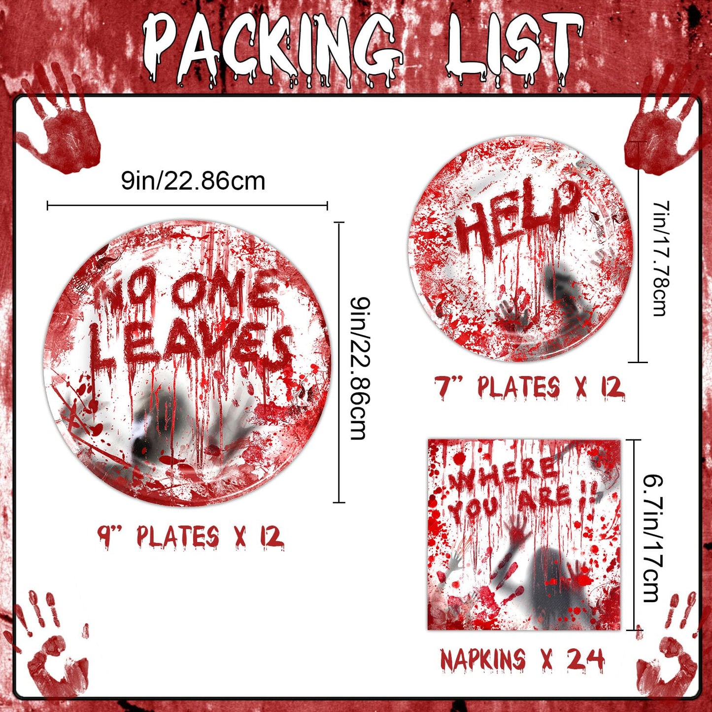 HEKEDES 48Pcs Halloween Bloody Good Time Party Tableware Set: Including 24Pcs Halloween Napkins, 12Pcs 9" Plates and 12Pcs 7" Plates for the Halloween Zombie Skull Bloody Party Table Decorations