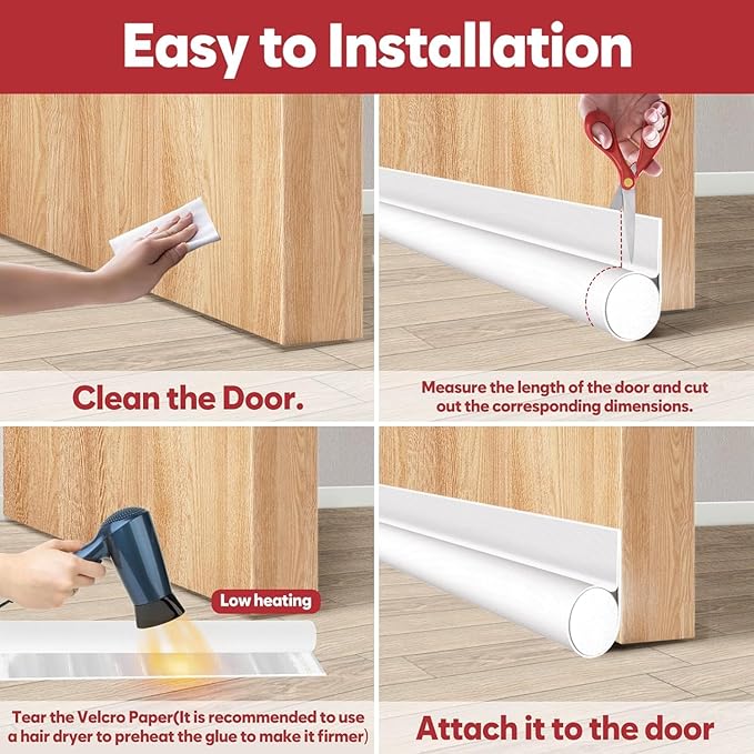 HomeProtect Door Draft Stopper Weather Stripping Door Seal Under Door Sweep Block Cold Air Gaps Front Soundproof Draft Blocker for Bottom of Door Suitable for Interior/Exterior,White