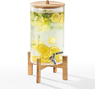 Cryyam 2 Gallon Glass Drink Dispenser with Stand, Beverage Dispenser with Wood Lid and Stainless Steel Spigot, Glass Water...