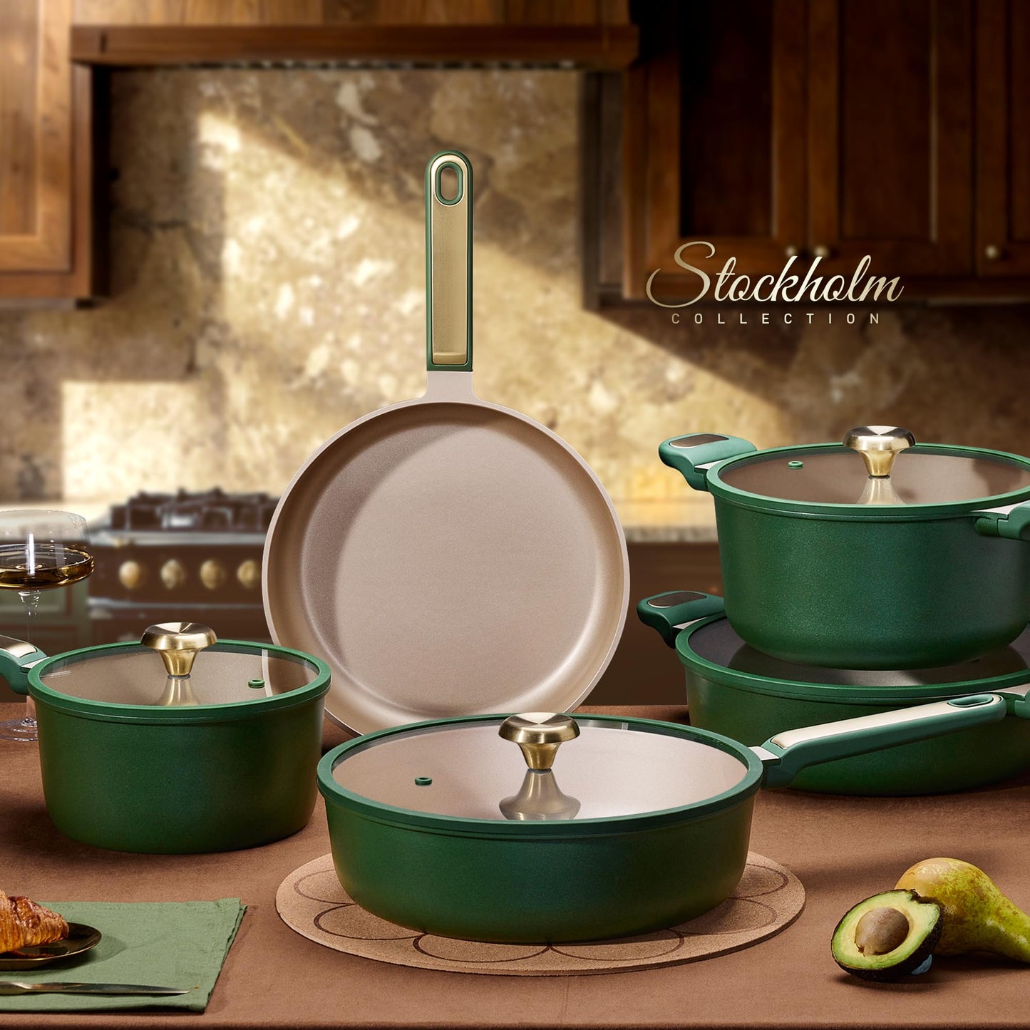 CAROTE Pots and Pans Set Non stick, Cookware Set, 31pcs NonStick Kitchen Set Induction Cookware Non-toxic Cooking Set, Green