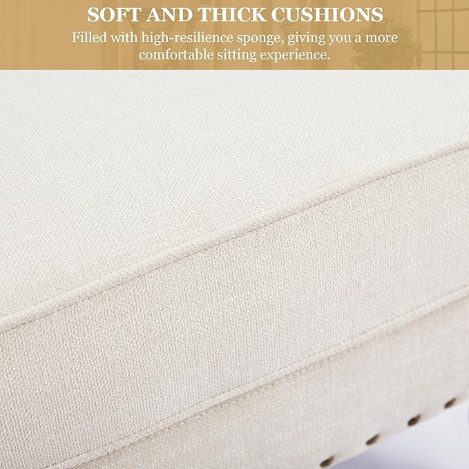 HUIMO Tufted Club Chair,Accent Chair with Lumbar Pillow, Upholstered Button Armchair, Linen Fabric Sofa Chairs for Bedroom, Living Room, Mid Century Modern with Studded Reading Chair Beige