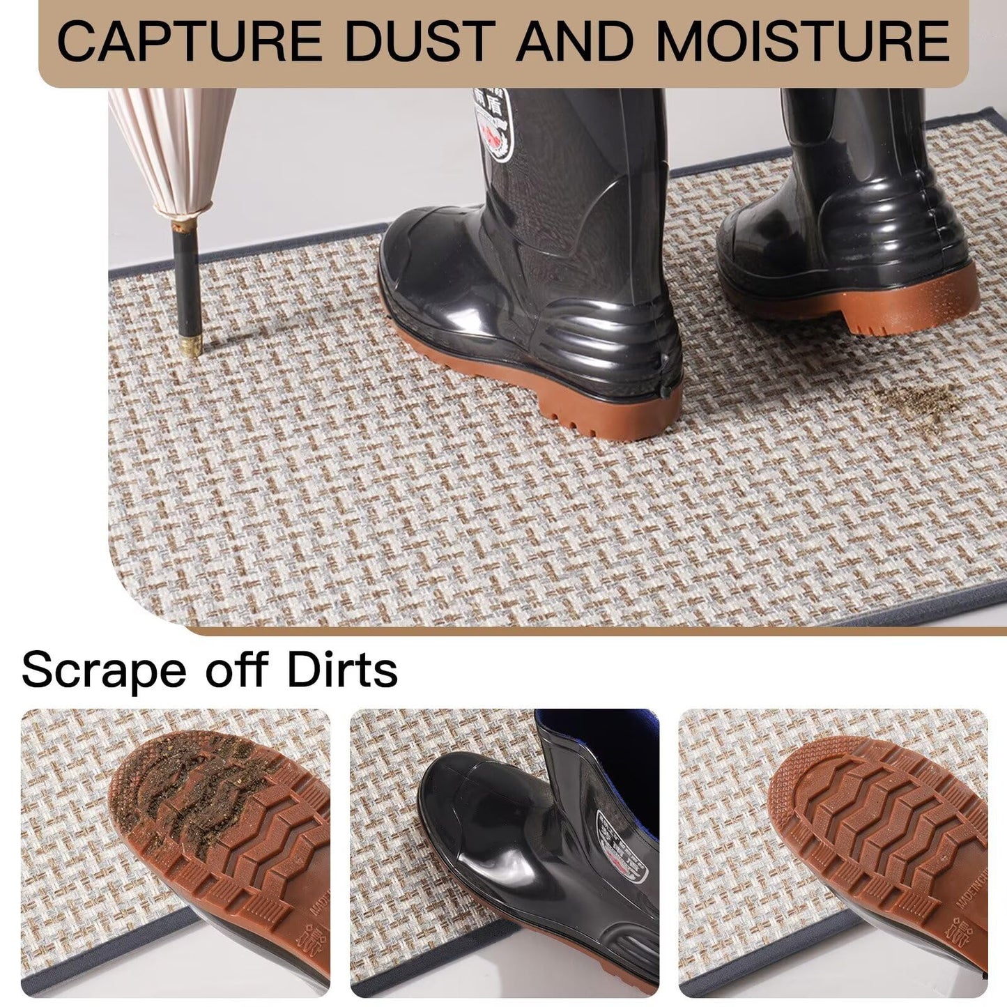 Door Mat 17"x30",Door Mat Indoor Entrance Dirt Resistant and Absorbent Non-Slip Rubber Backing Front Door Mats Washable Low-Profile Indoor Mats for Entryway, Inside Entrance Easy Clean Gray