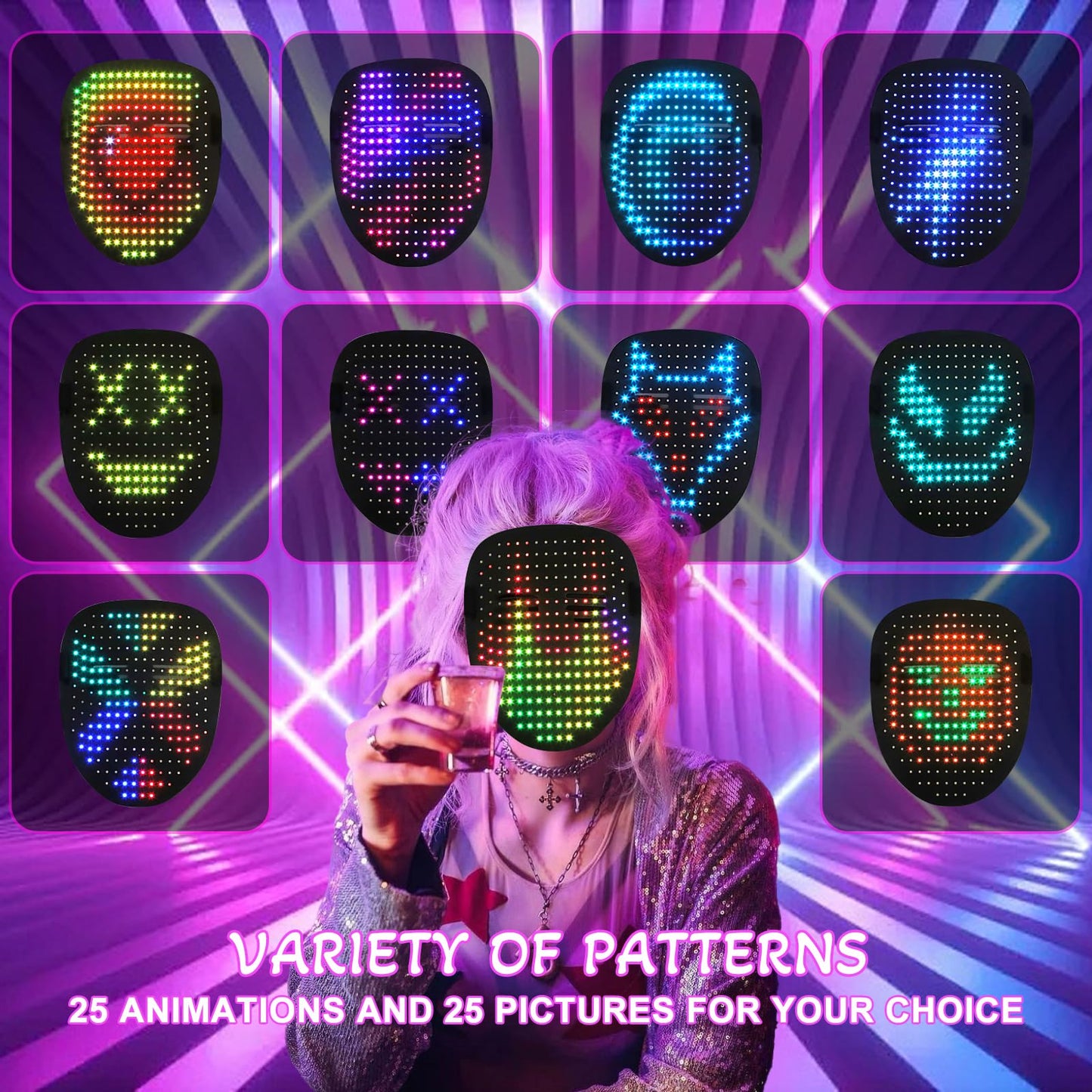 LED Masks for Adults, Programmable Costume Mask with Bluetooth App-Controlled, Christmas Costumes Gift for Adults,Men,Women