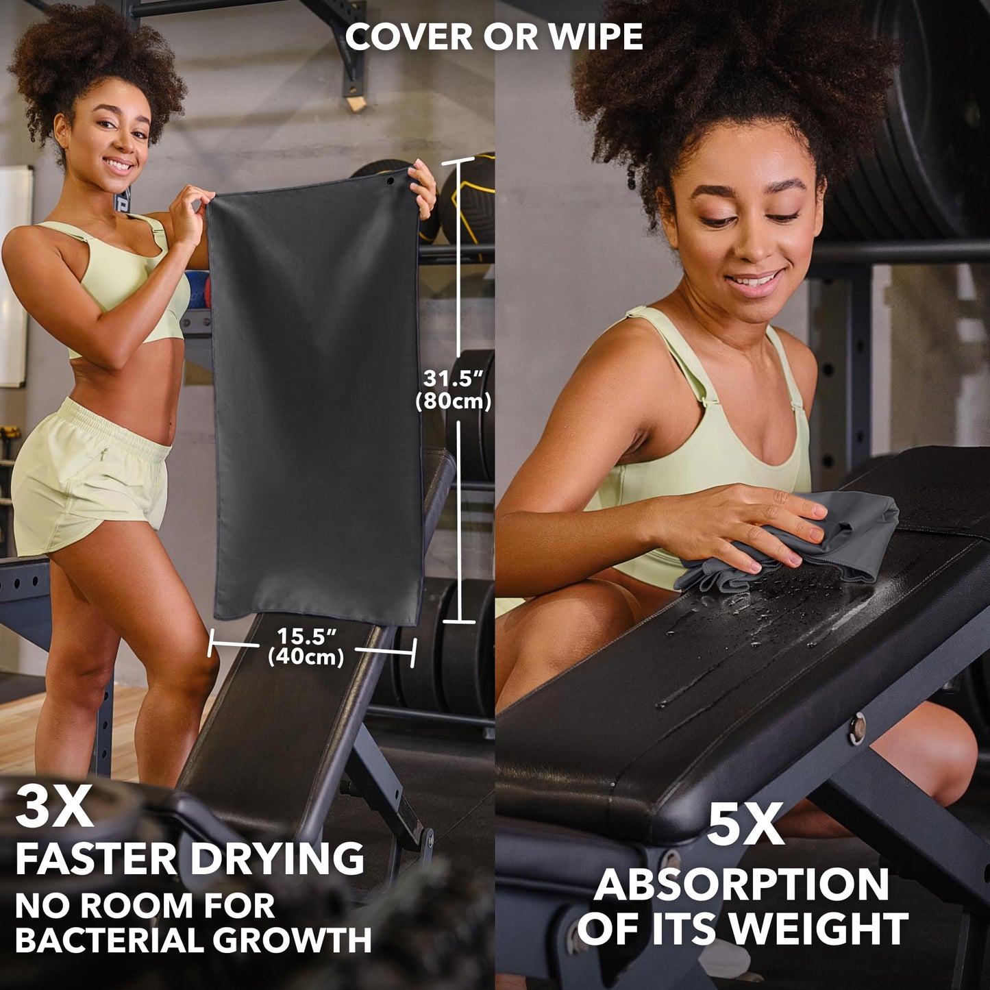 Trailoom Microfiber Workout Towels - Quick Dry, Highly Absorbing, Odor-Free, for Men & Women - Gym Sweat Sports Towel for Hot Yoga, Tennis, Running, Exercise, Working Out, Camping, Set of 5 Dark Gray