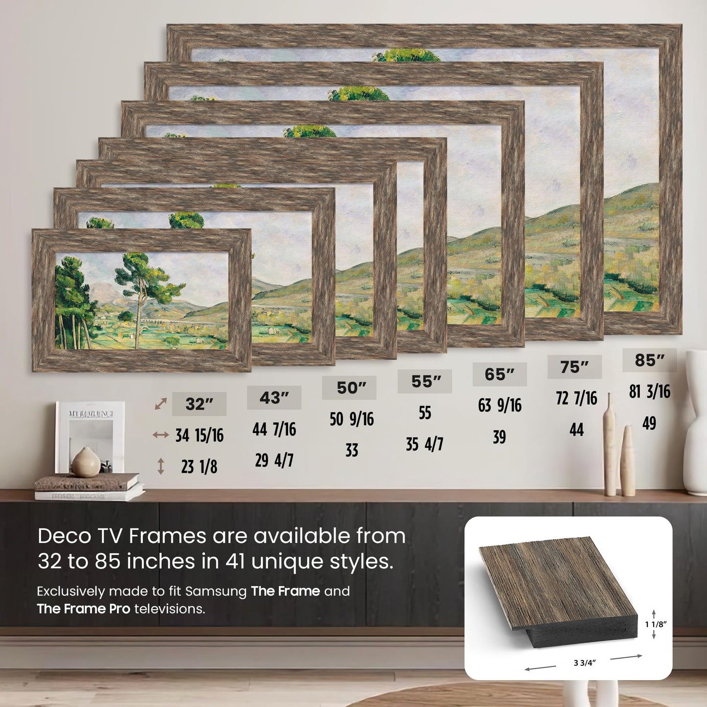 Distressed Barnwood 75" Premiere Deco TV Frame - Compatible ONLY with Samsung The Frame TV and Pro TVs (Fits 2021-2026, LS03A, LS03B, LS03C, LS03D, LS03FA, LS03FW)
