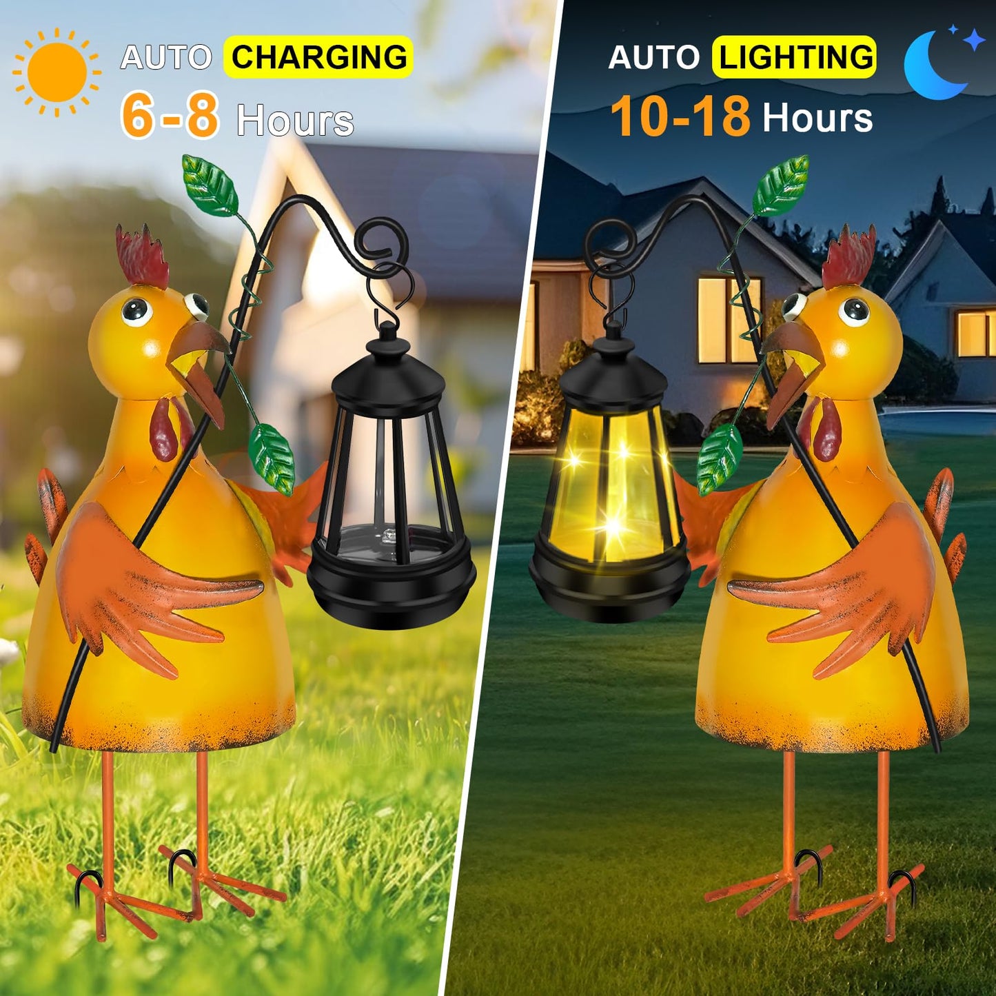 ostritec Solar Garden Decor Outdoor Statue, Metal Chicken with Solar Lantern for Outdoor, Yard, Patio Decor, Unique Birthday Gifts for Women Mom Grandma Cute Housewarming Gifts