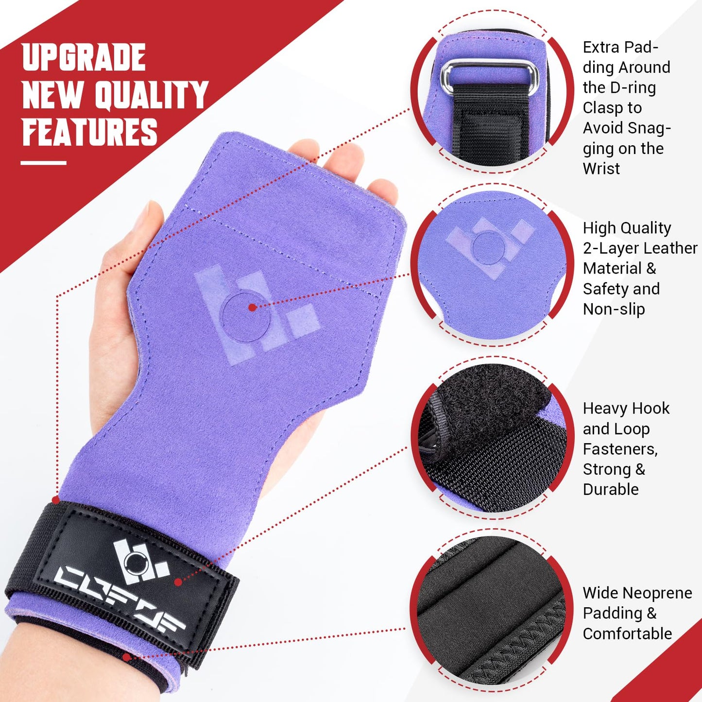 COFOF Weight Lifting Wrist Strap,Double Layer Leather Weightlifting Wrist Strap for Deadlift and Powerlifting, Adjustable Neoprene Padded Gym Workout Lifting Wrist Hooks for Men/Women(Pair)