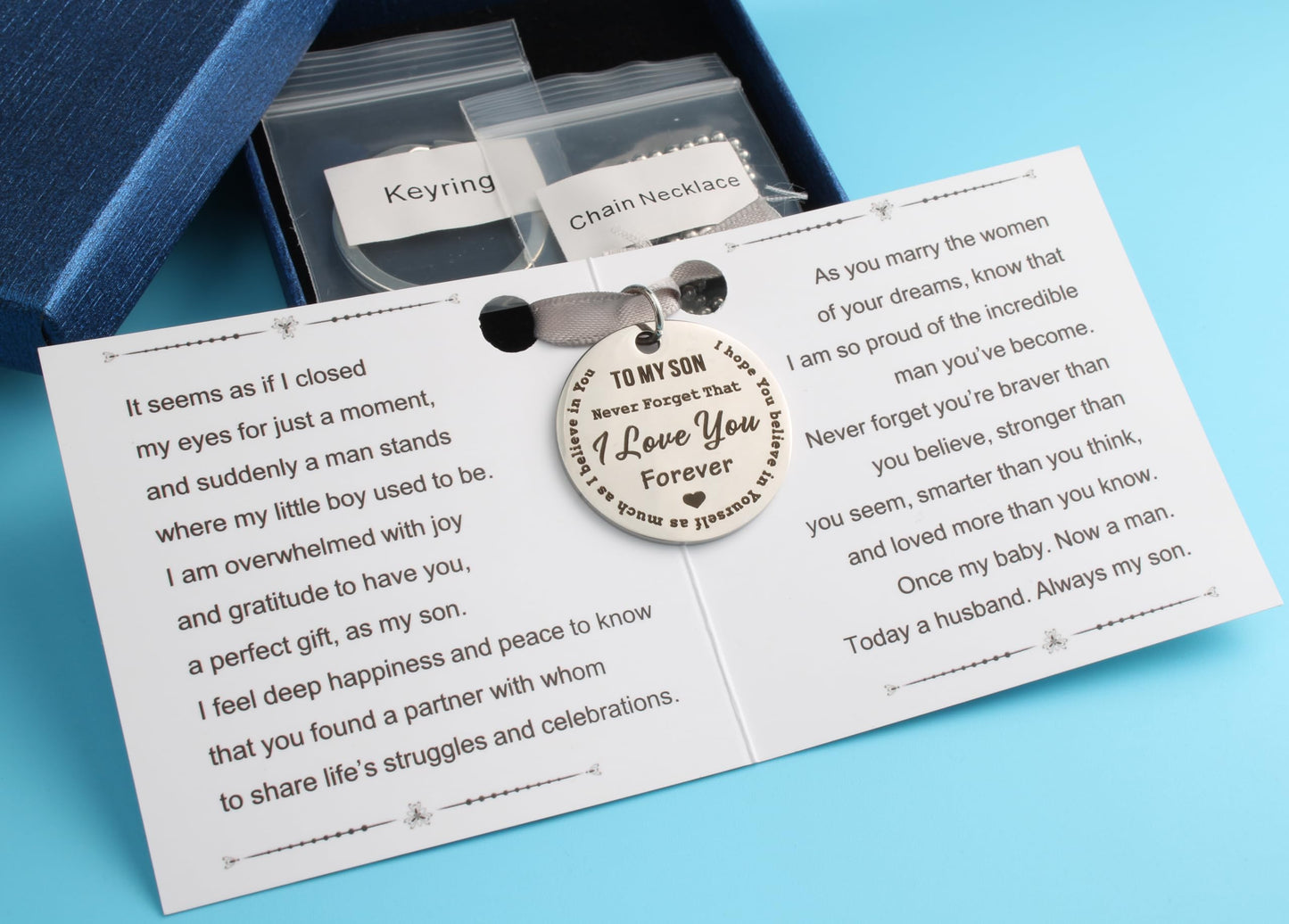 QqzsJewls To My Son Gifts for Groom from Mom on Wedding Day, Groom Wish Gift for Him, Wedding Keepsake for Son from Mom, Engraved Pocket Hug Token