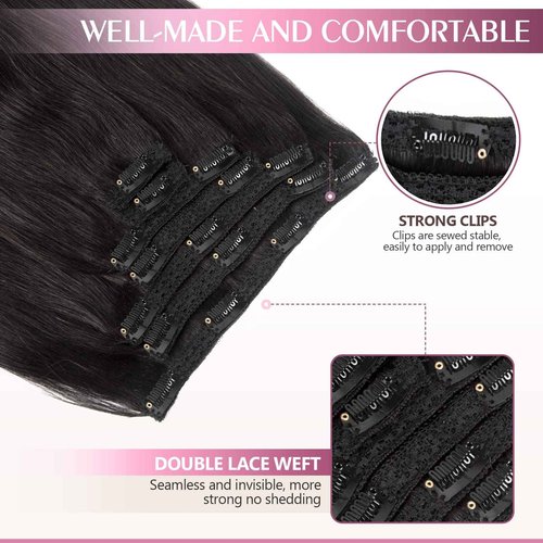 Fimislosion Real Hair Extensions Clip in Human Hair, Seamless Clip in Hair Extensions Real Human Hair, 18 Inch Clip ins extensions for women, Natural Black 120G 7Pcs