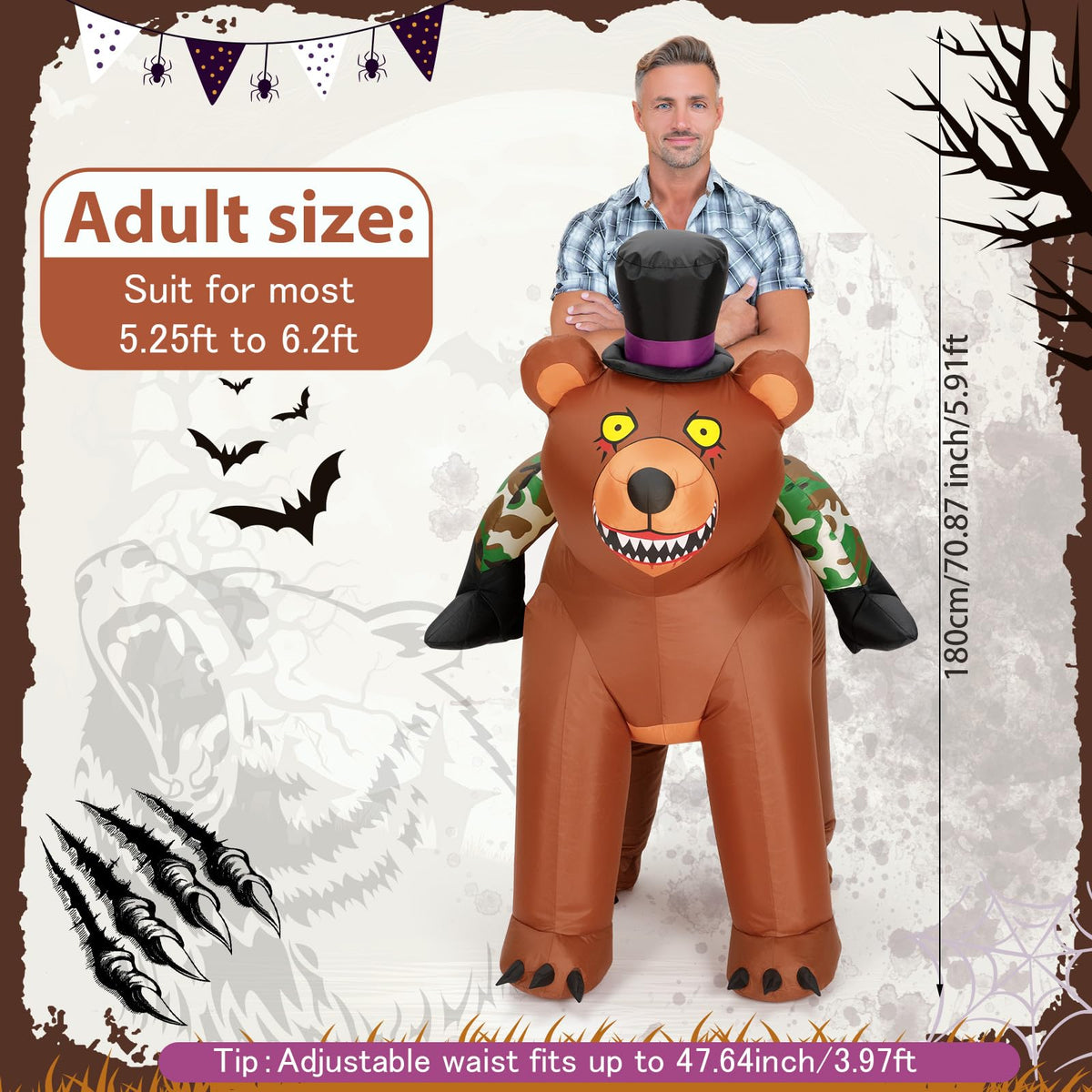 VioraWhite Adult Inflatable Costume Ride on Halloween Blow up Costume for Men Women Thanksgiving Christmas Carnival Cosplay(Bear)