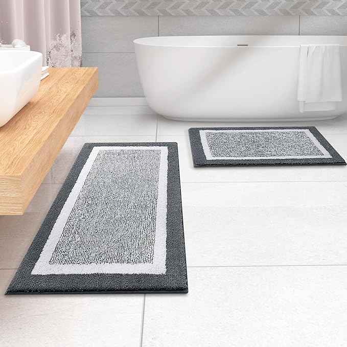 OLANLY Bathroom Rugs 59x20, Extra Soft and Absorbent Microfiber Bath Mat, Non-Slip, Machine Washable, Quick Dry Shaggy Bath Carpet, Suitable for Bathroom Floor, Tub, Shower (Runner, Dark Grey)