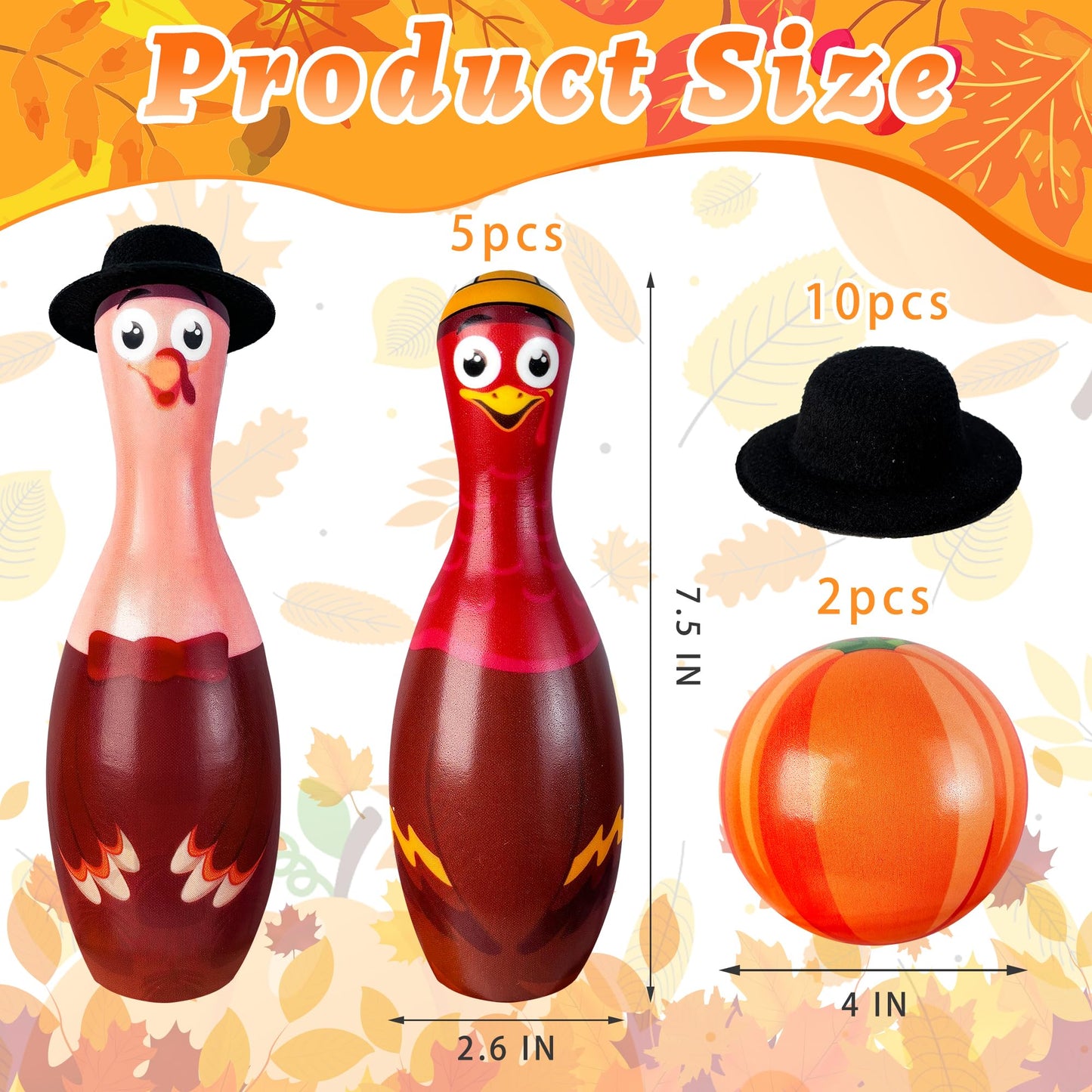 Fall Festival Thanksgiving Bowling Games for Kids Adults, Fall Thanksgiving Party Favors Games Outdoor Indoor Turkey Hat Game for Kids Carnival Toys Family Friendsgiving Gifts Thanks giving Decoration