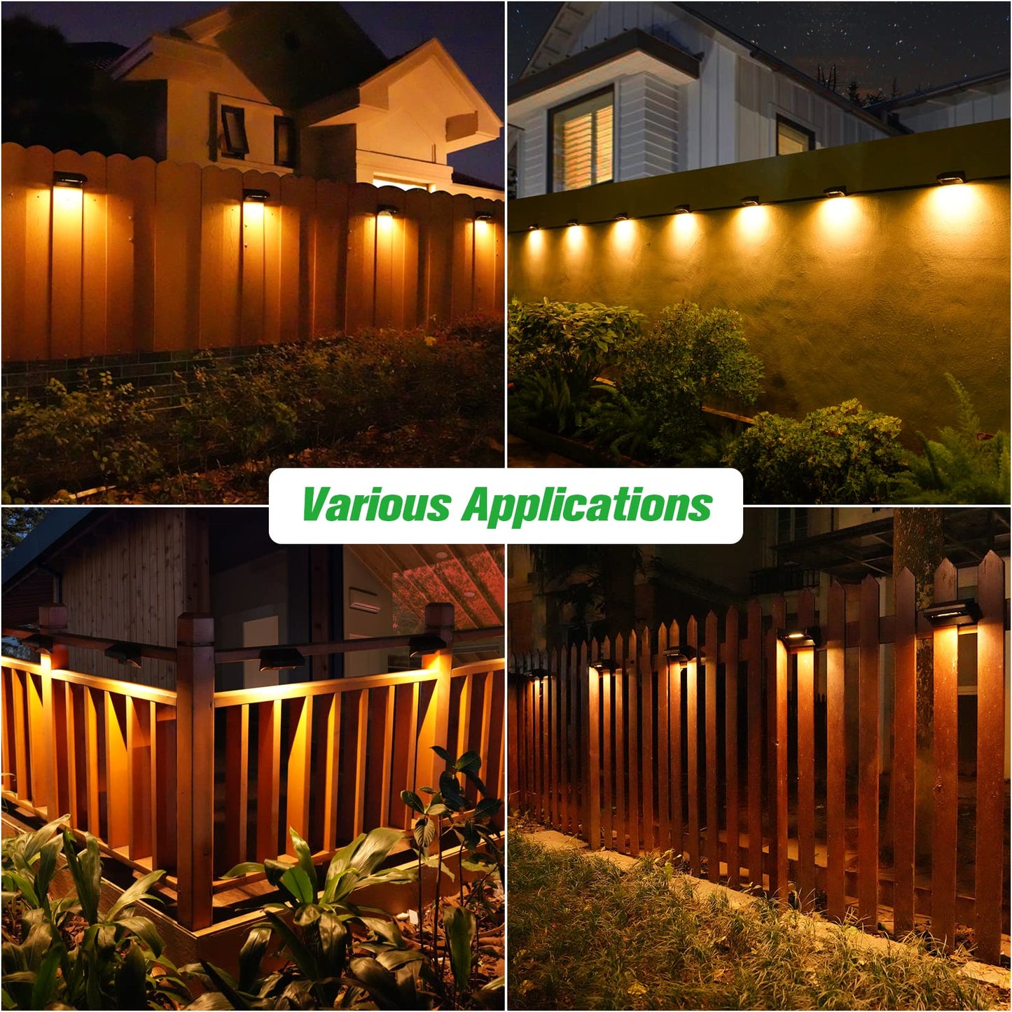 Bridika Solar Fence Lights, Fence Lights Fence Solar Lights Outdoor Waterproof Warm White & Daylight White LED Solar Lights for Backyard, Deck Railing, Stair Handrail and Wall (4 Packs, Plus Size)