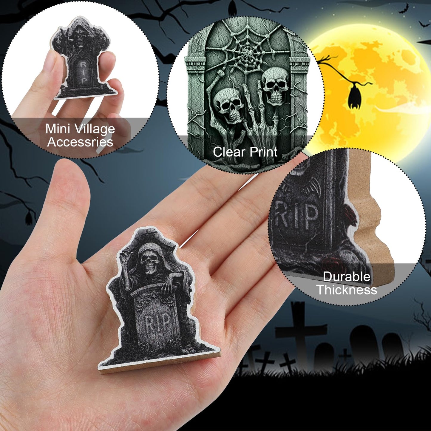 DIYASY 12 Pcs Halloween Miniature Tombstones Figurines, Mini Resin Graveyard Gravestone Tiny Village Headstones Accessories for Graves DIY Crafts Outdoor Home Fairy Garden Dollhouse Decor