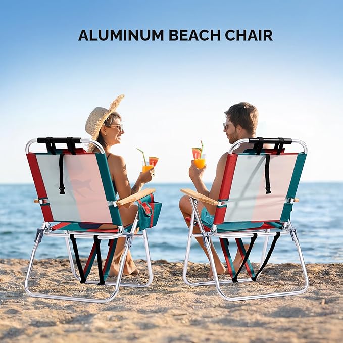 VINGLI Aluminum 17" Backpack Beach Chair – Tall Beach Chairs for Adults, Portable with Adjustable Straps, 3-Position Reclining, Cup Holder, High Lightweight Beach Chairs for Beach