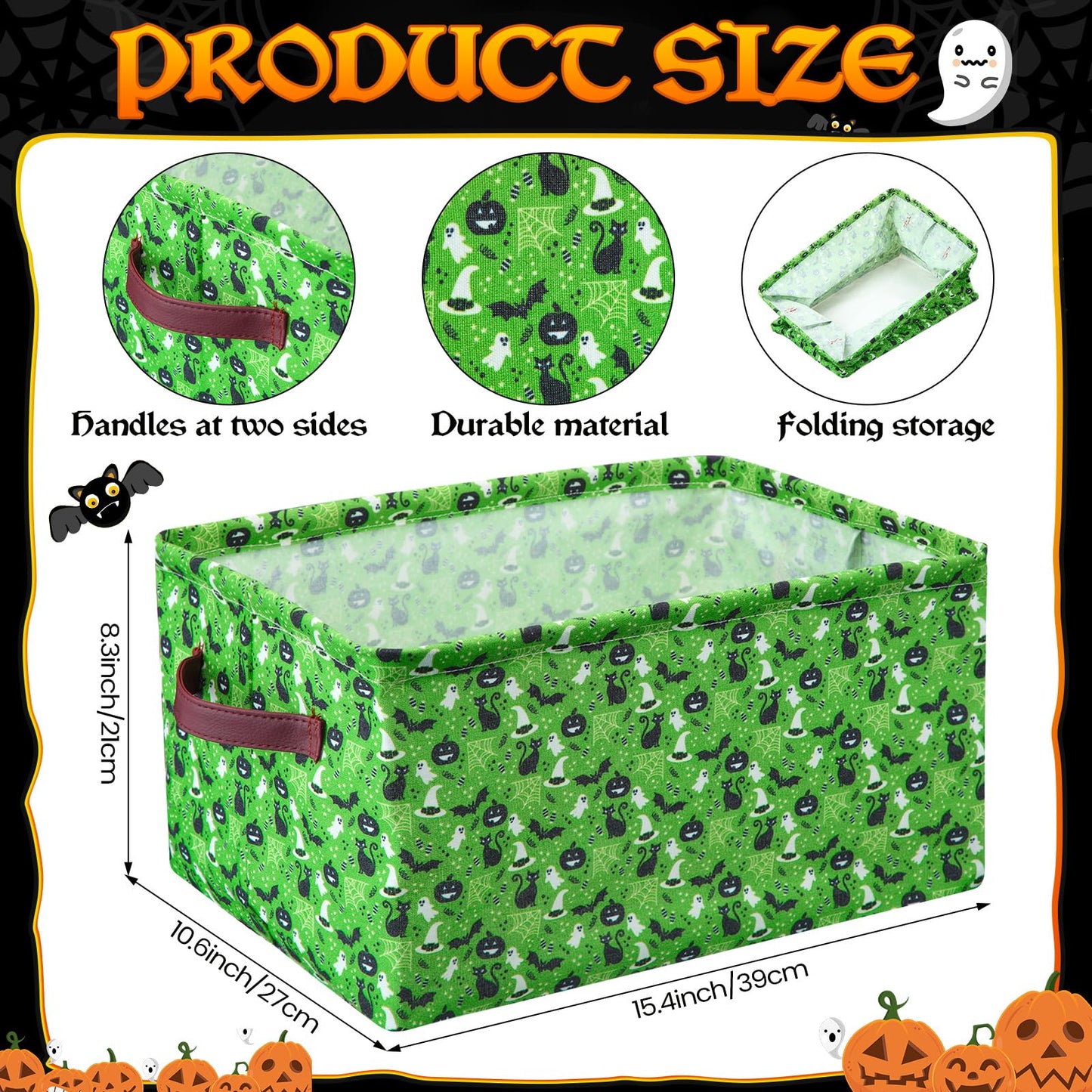 Boao 4 Pack Halloween Storage Baskets for Gifts Empty Collapsible Laundry Storage Bins with Handles Foldable Boxes for Home Bedroom Office Holiday Toy Clothes Containers