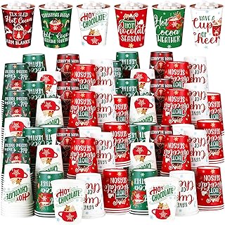 Layhit 240 Pcs Christmas Hot Cocoa Coffee Paper Cups, 8 oz Small Size Disposable Hot Beverage Chocolate Coffee Drinking Cu...