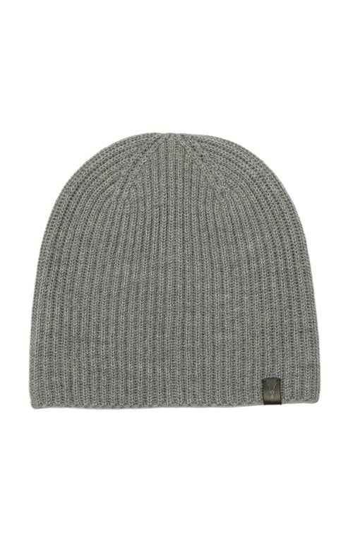 AllSaints Mens Merino Ribbed Beanie, Ribbed Hat with Logo Design, 100% Wool, Grey Marl