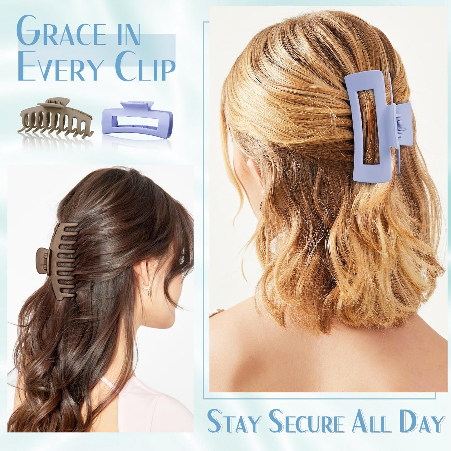 TOCESS Jumbo 4.33 Inch Hair Claw Clips for Women, 8 Pack Matte Non-Slip Rectangle Clips for Thick, Curly, Long or Straight Hair