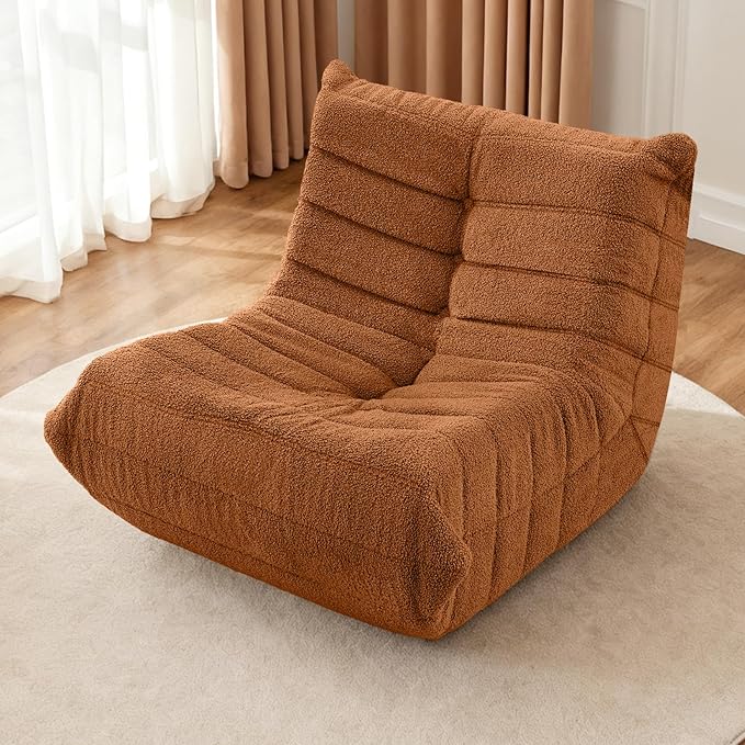 HABUTWAY Bean Bag Chairs Fireside Lazy Floor Sofa, Soft Teddy Fleece Bean Bag Sofa with High-Resilience Foam Filling,Beanbag for Living Room, Bedroom, Office (Brown Teddy)