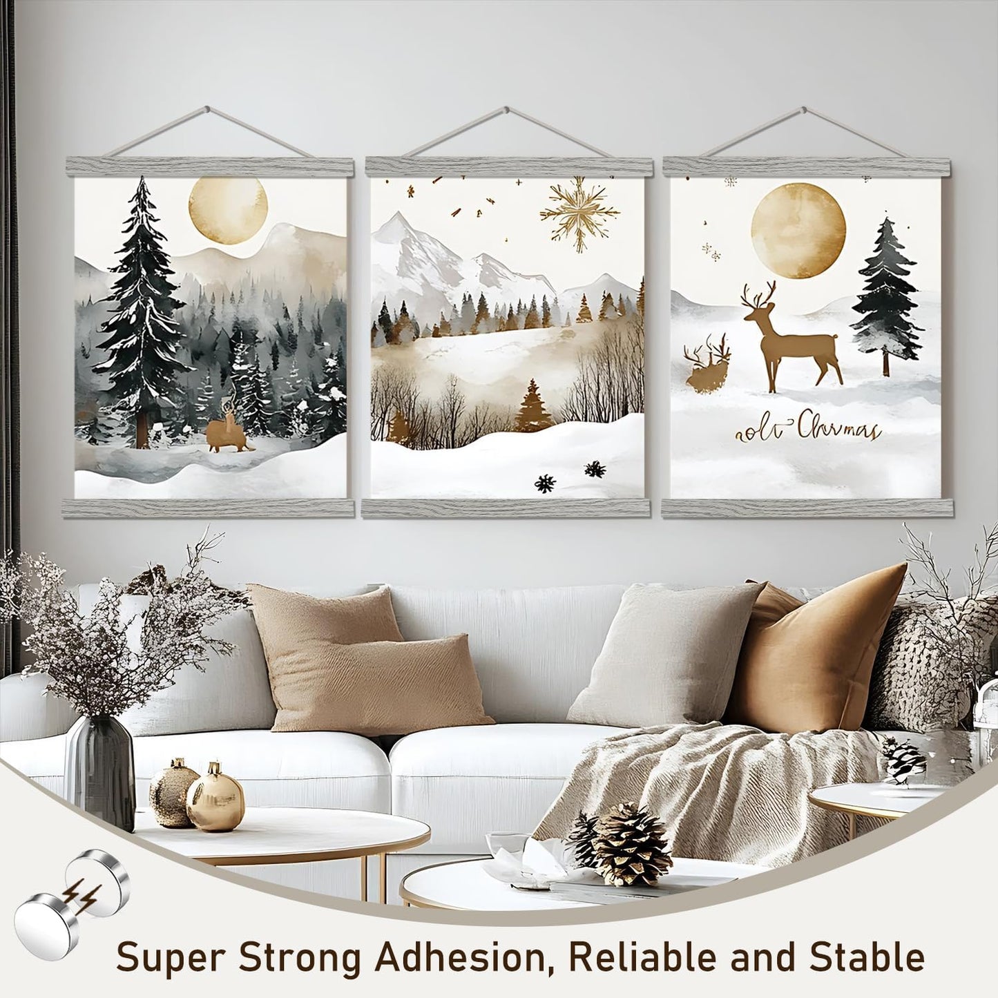 Artmag Magnetic Poster Hanger Frame, 21x29 21x18 21x15 Light Wood Wooden Magnet Canvas Artwork Print Poster Hangers Frames Hanging Kit (Grey, 21")