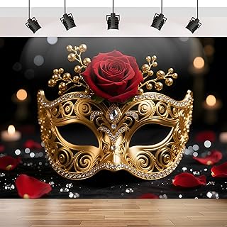 Venetian Mardi Gras Backdrop 7x5FT, Masquerade Backdrop for Masquerade Party Decorations, Carnival Glitter Peacock Green M...