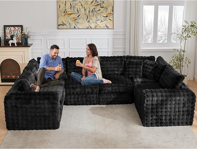 TYBOATLE 135’’ Boneless Slow-Rebound Memory Foam Couch, Cloud Sectional Couches for Living Room w/Upgraded Fabric, Deep Seat Comfy Fluffy U Shaped Modular Sectional Sofa w/Chaise