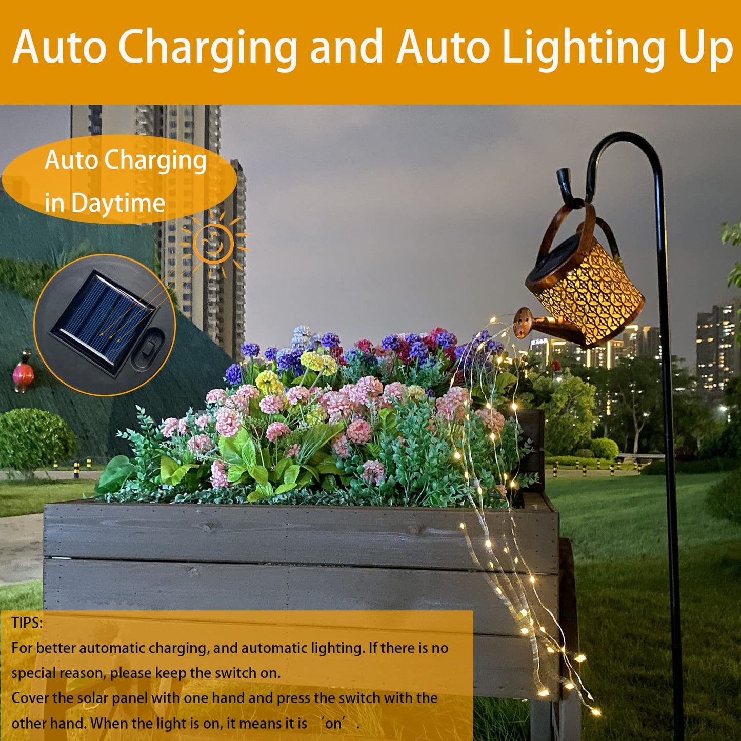 Merrytech Solar Lanterns Outdoor Waterproof,Metal Watering Can Garden Decor,Hanging Solar Path Lights Yard Art,Outside Patio Decorations Gardening Birthday Gifts for Mom Grandma Women,with Hook,Large