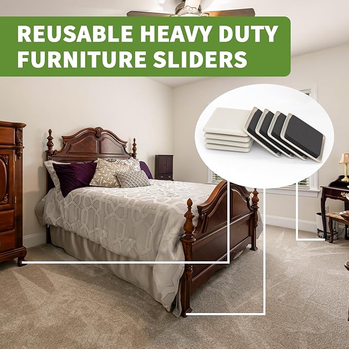 COVERCORNER Furniture Sliders for Carpet 16 PCS - 3 1/2 inch Furniture Moving Slider Chair Legs Floors Protectors Square Furniture Movers Sliders – Move Your Furniture Easy & Safely(for Carpet)