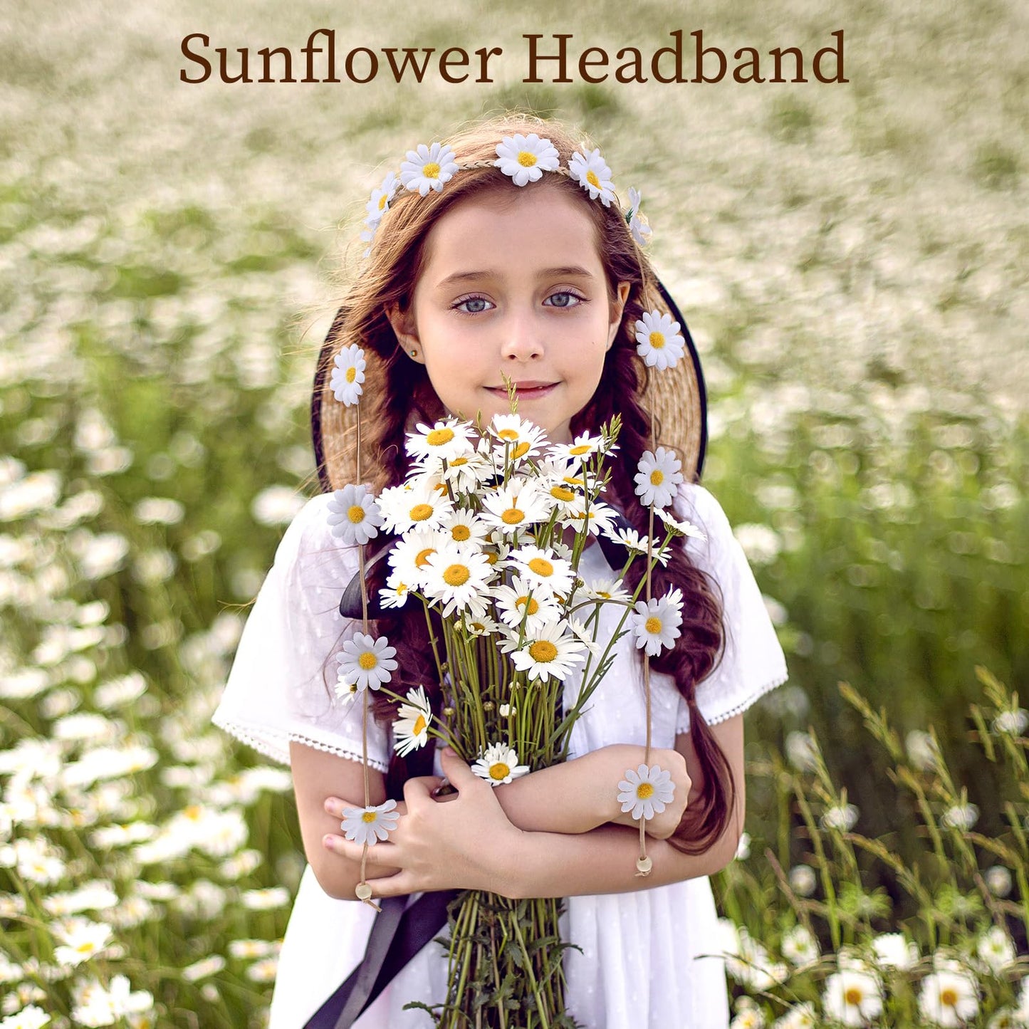 KFHENSOMR Flower Hippie Headband, 1pcs Floral Hippie Hair Accessories for Women Girls, Boho Daisy Headband, Summer Beach Tassel
