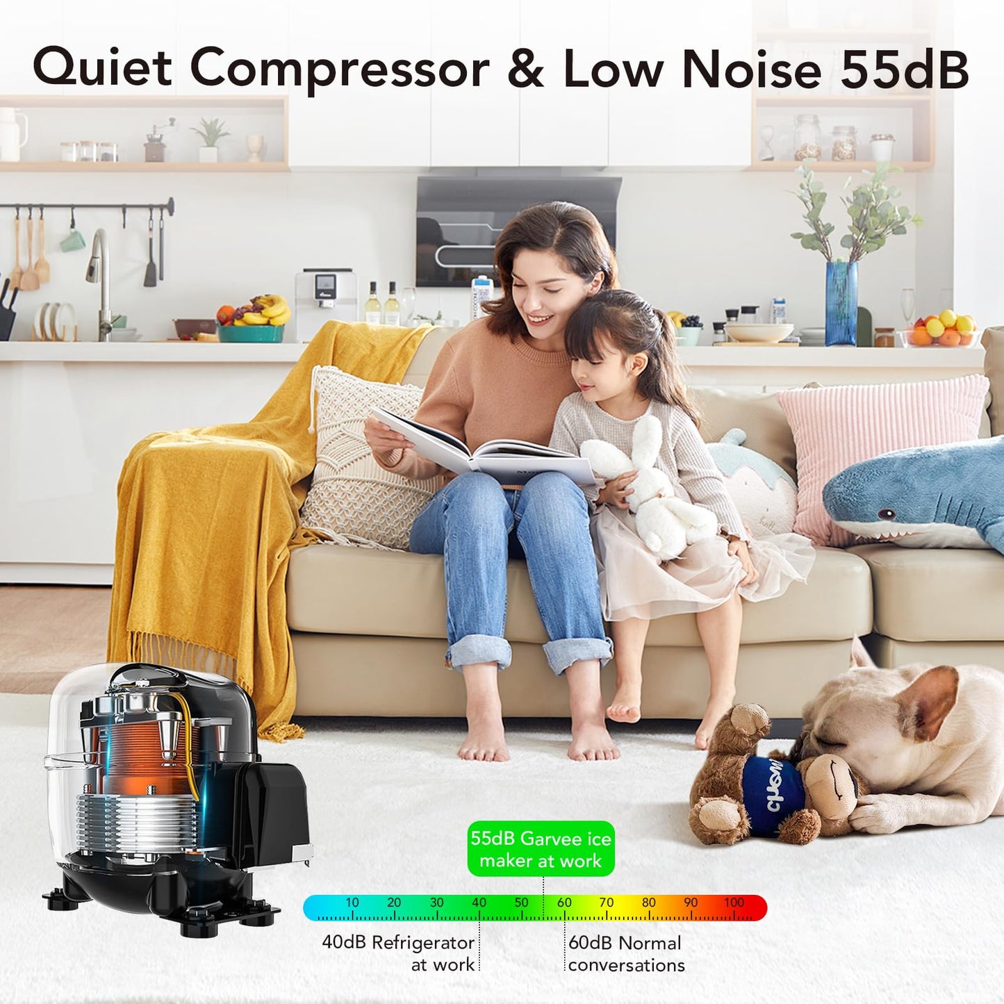GARVEE Commercial Ice Maker, Creates 110 LBS in 24H, Commercial Ice Machine with 33 LBS Ice Storage Capacity, Ice Maker Machine with Auto Self-Cleaning, Each Tray Can Make 40 Pieces of Ice.