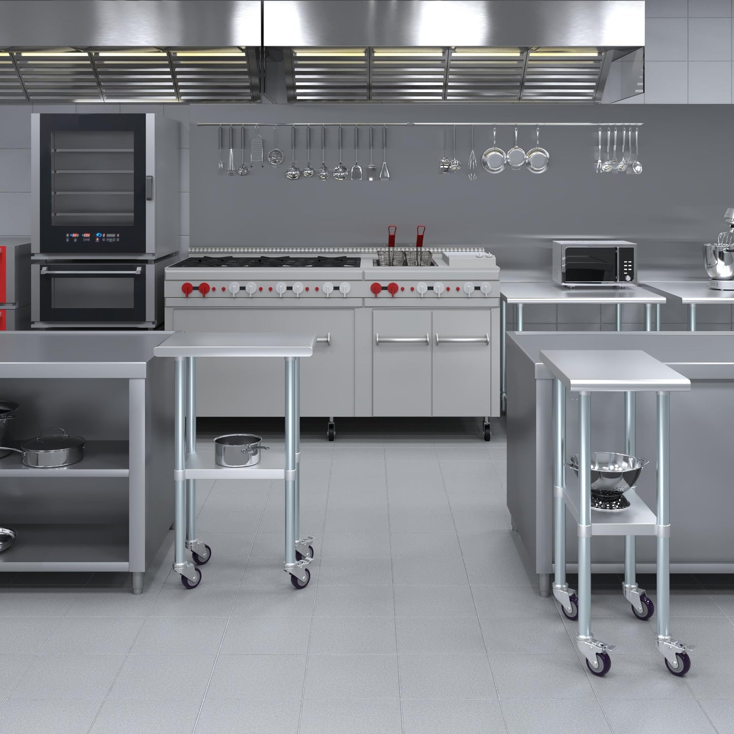 AmGood 24 in. x 15 in. Stainless Steel Work Table with Wheels | Metal Kitchen Food Prep Table | NSF